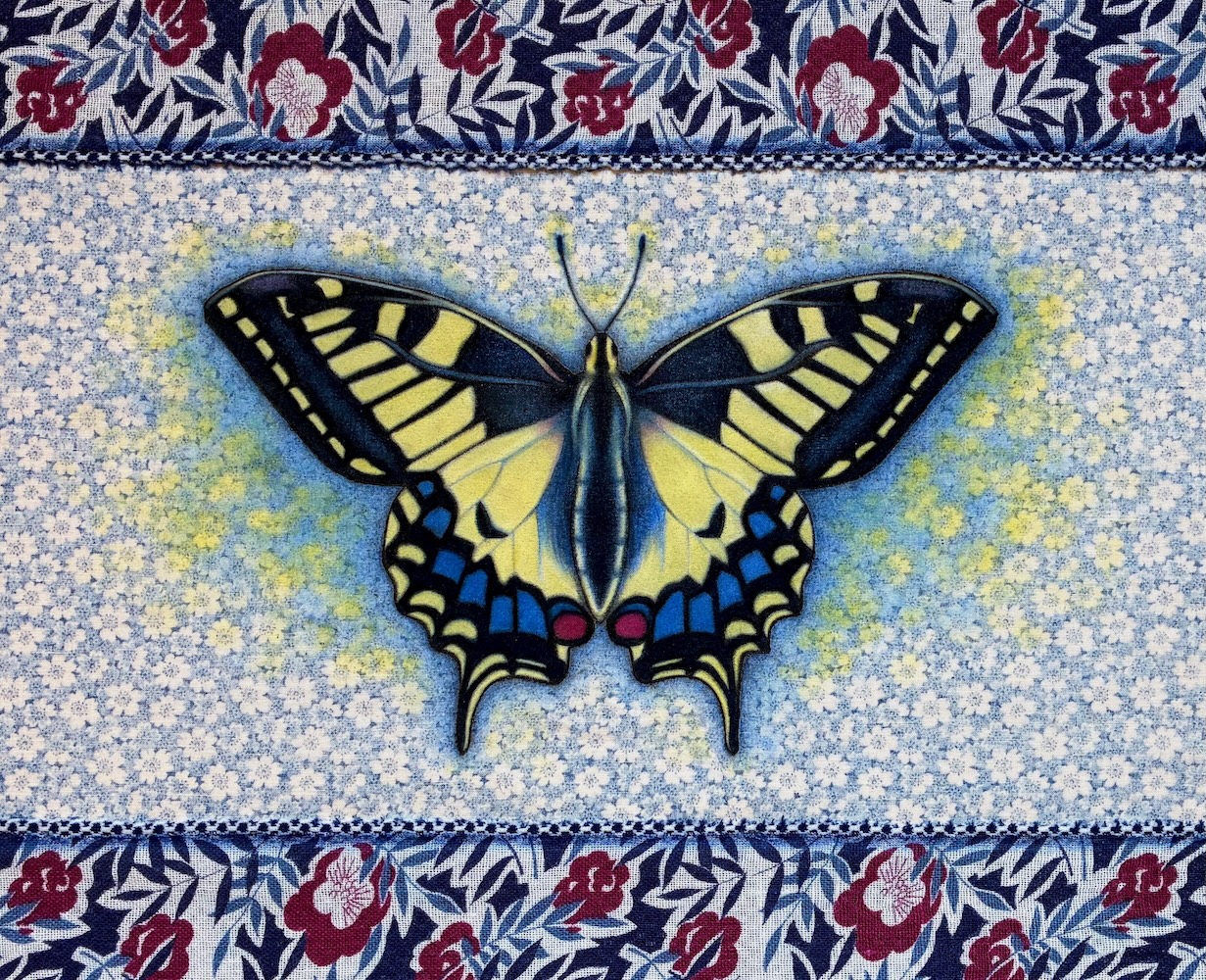 Traditional mixed media art piece of a old world swallowtail butterfly