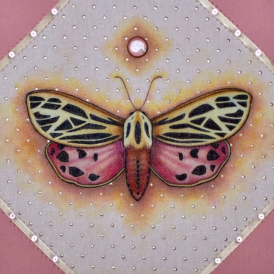 Mixed media artwork of a Doris tiger moth, by artist Steph Kunze