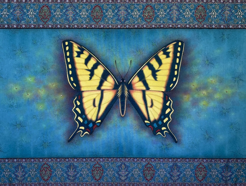 Textile artwork of a Canadian tiger swallowtail, by artist Steph Kunze
